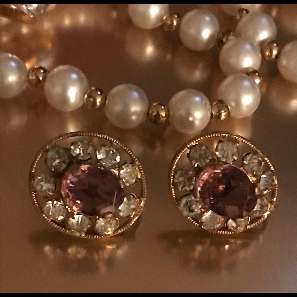 Vintage Czech Amethyst Crystal Halo Screw Earrings
